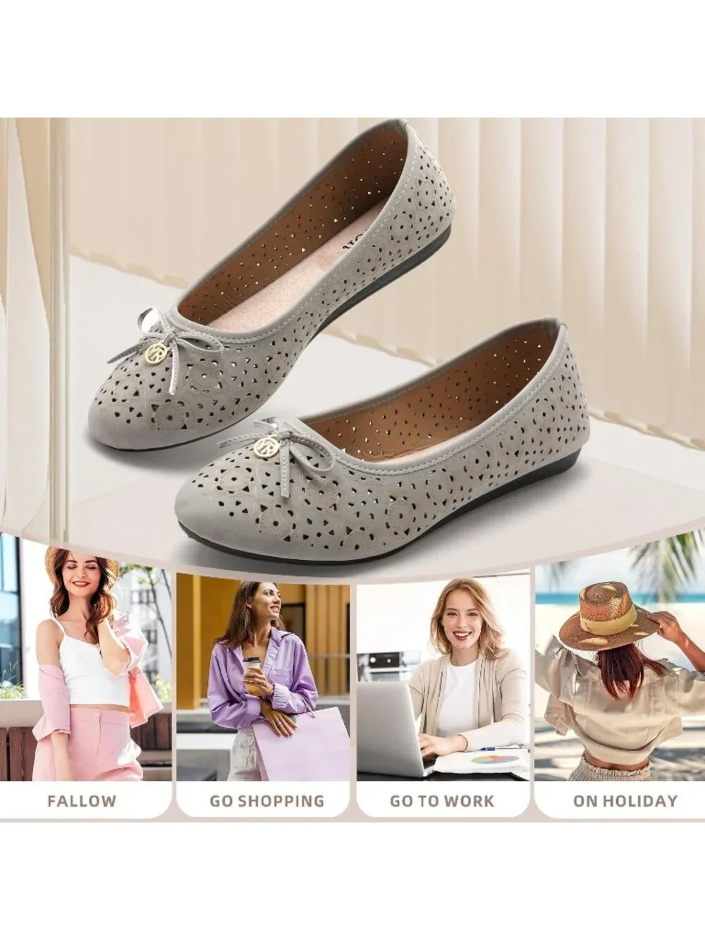Women's Lt Grey Micro Fiber Comfortable Round Toe Flats Slip on Dressy Shoes